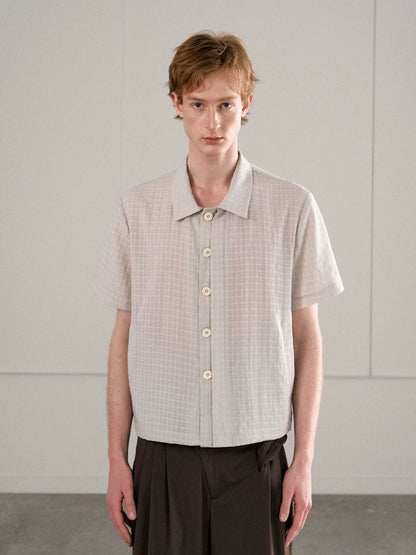 CHECKERED MESH HALF-PLACKET SHIRT