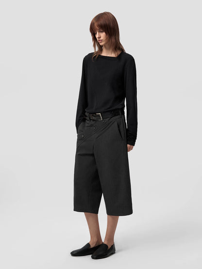 ASYMMETRIC NECK LINEN BLEND LONG SLEEVE TOP 17