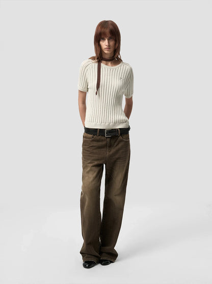 LEATHER PATCH POCKET DENIM