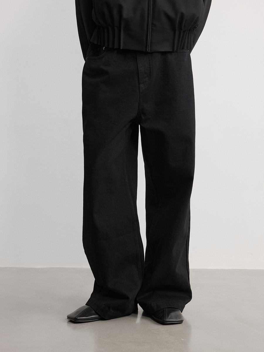 STUDDED DENIM STRAIGHT PANTS