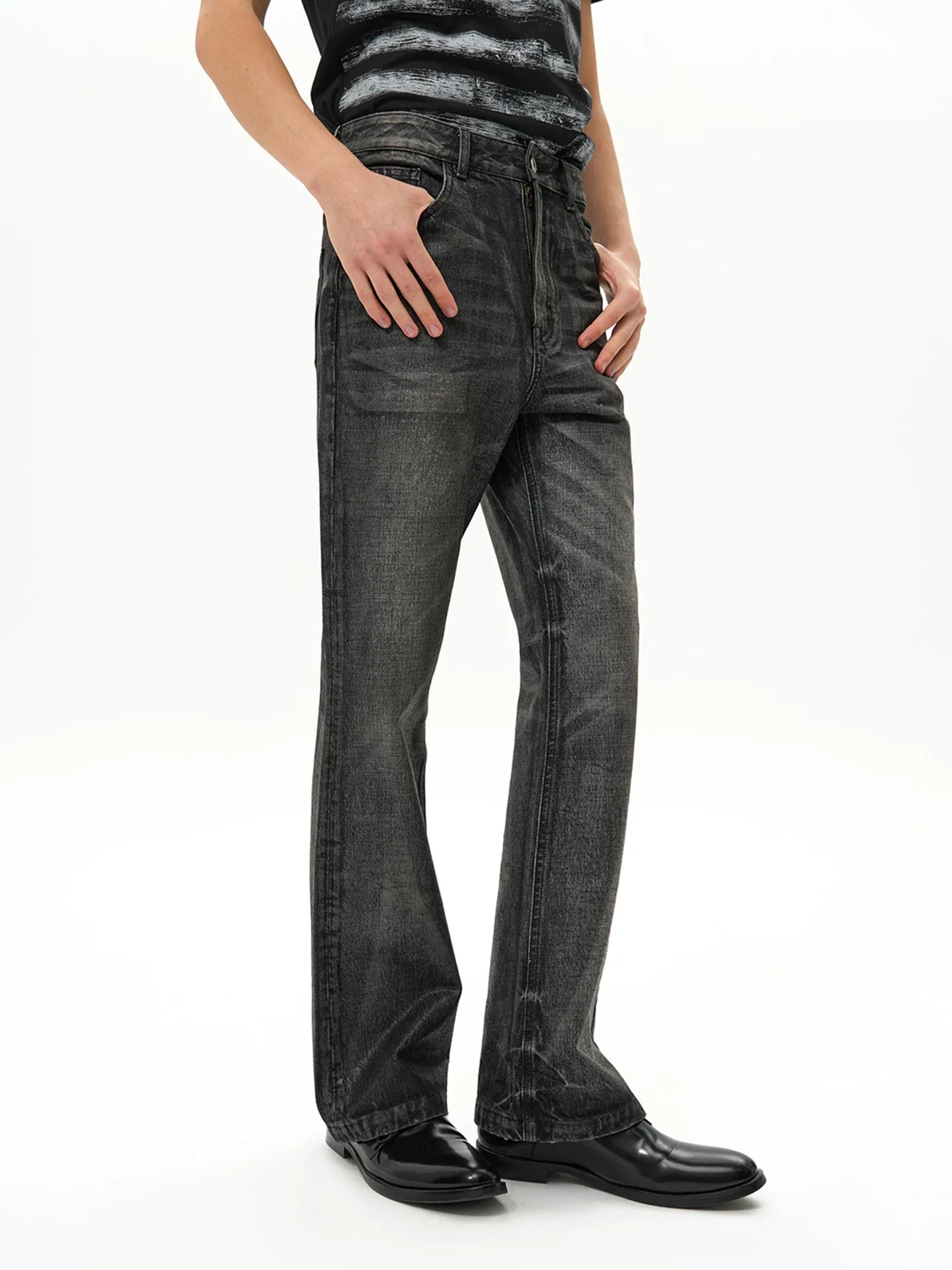 WAXED FLARE DENIM PANTS