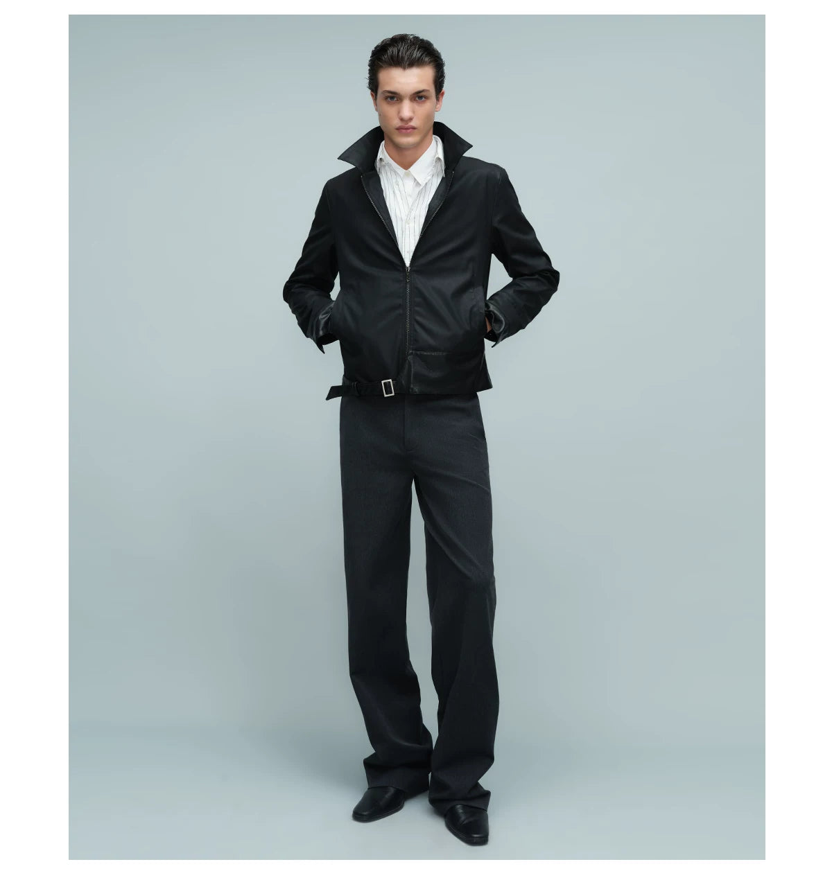 WAXED BUCKLE HEM JACKET ブラック