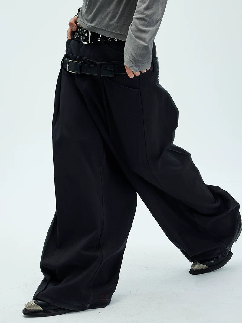 DOUBLE BELTED DRAPED PANTS