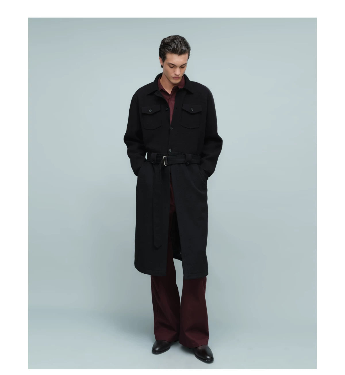 KNIT PANEL LONG COAT ブラック