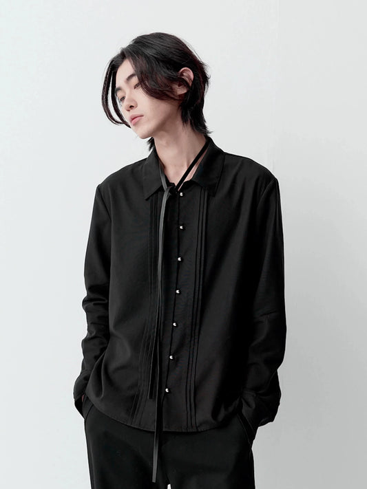 PLEATED LINEN BUTTON-UP SHIRT