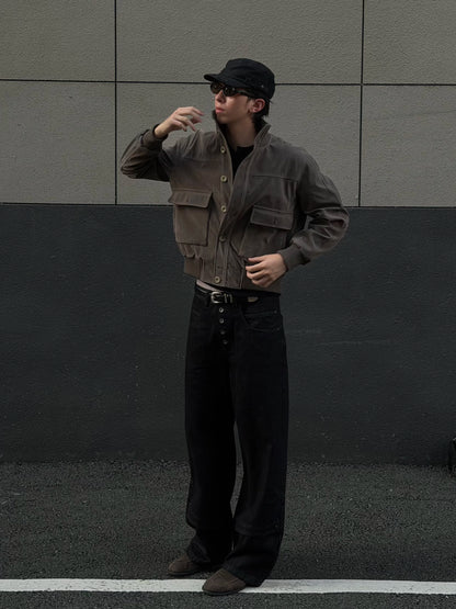 RIBBED STAND-UP COLLAR JACKET