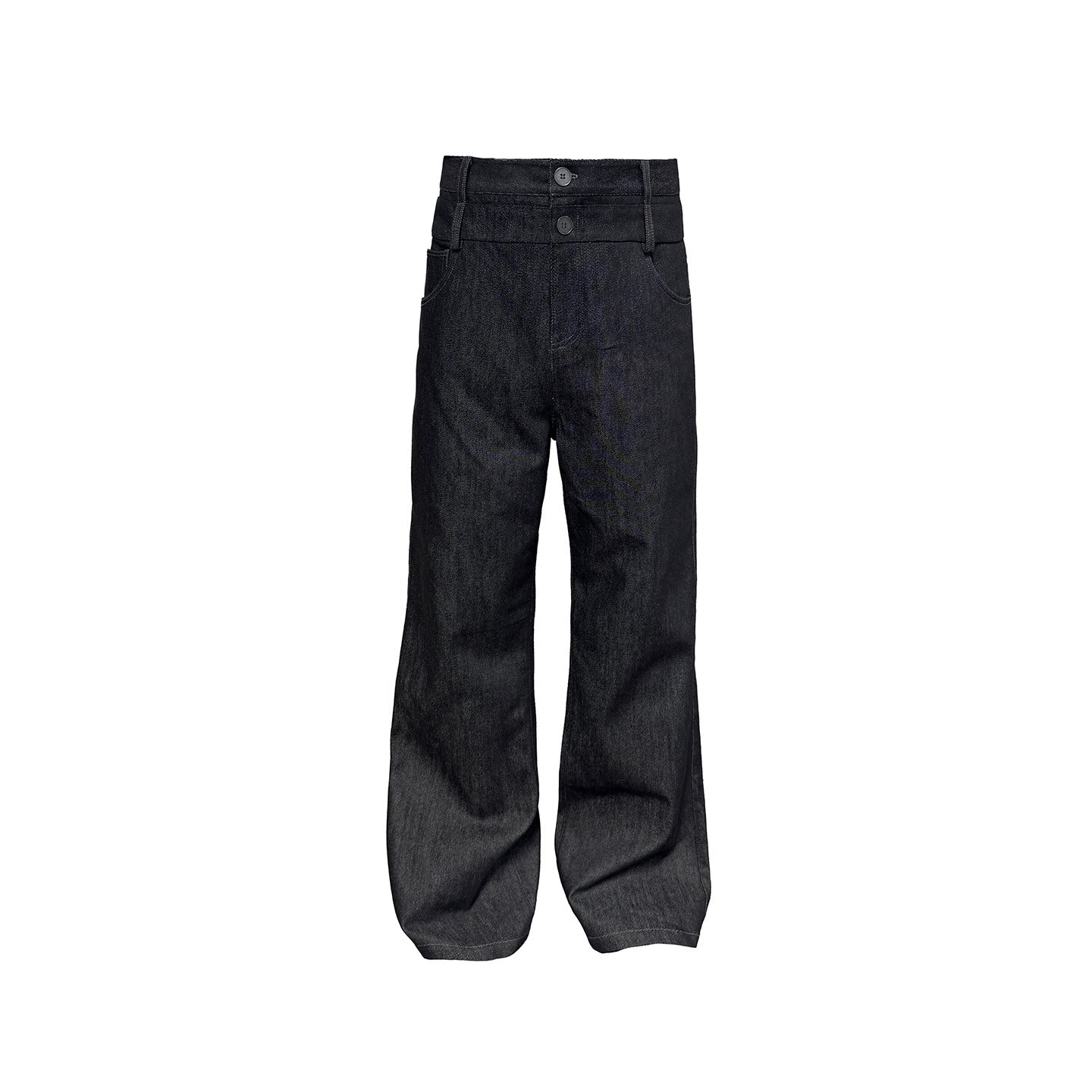 DOUBLE-WAISTED RAW DENIM PANTS