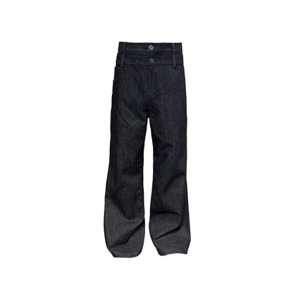 DOUBLE-WAISTED RAW DENIM PANTS