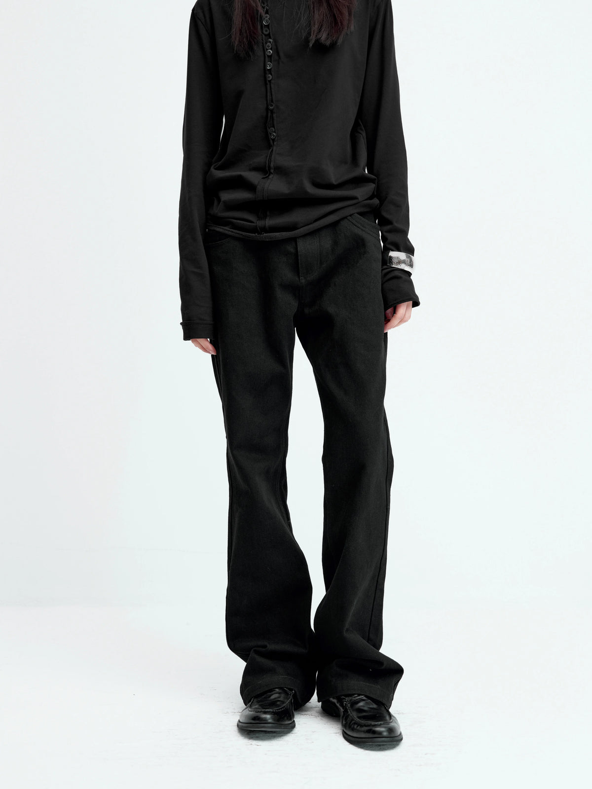 DOUBLE-LAYER PATCHWORK SLIM JEANS