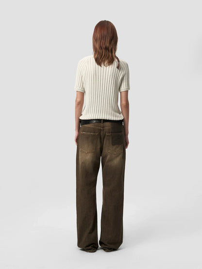 LEATHER PATCH POCKET DENIM