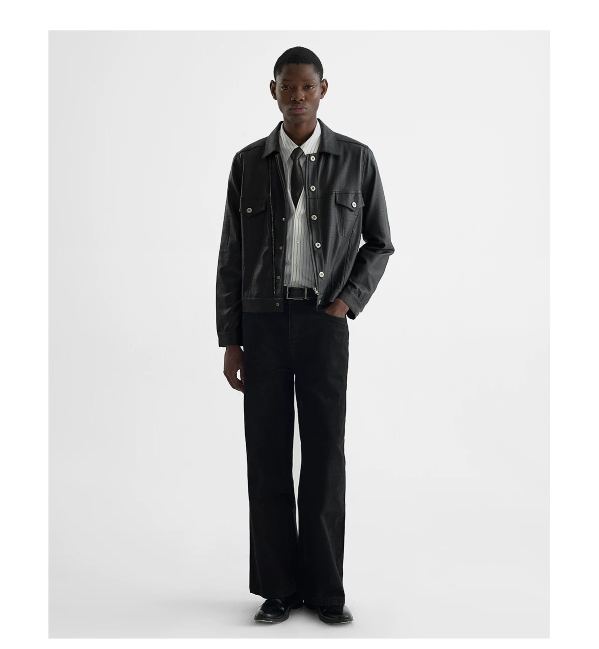 COATED TYPE THREE BIKER JACKET ブラック