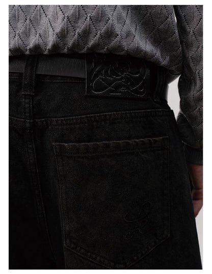 DISTRESSED BLACK DENIM PANTS