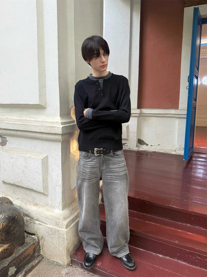 WASHED GRAY RIBBED DENIM PANTS