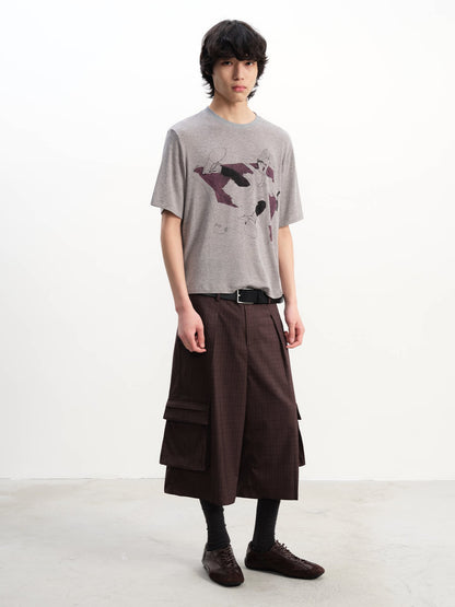 PLAID PLEATED WORK SHORTS