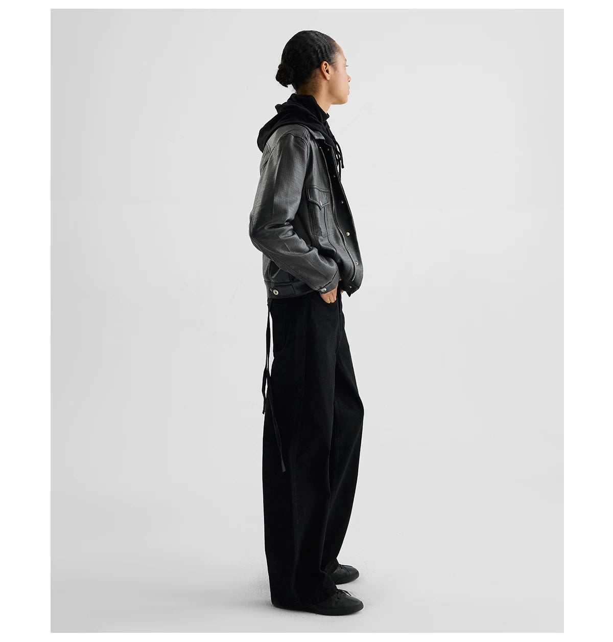COATED TYPE THREE BIKER JACKET ブラック