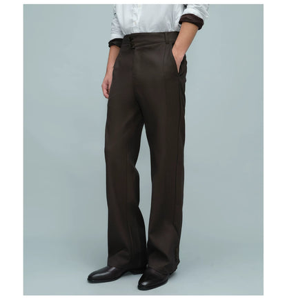 ASYMMETRIC WAIST BUTTON HEM TROUSERS ダークブラウン
