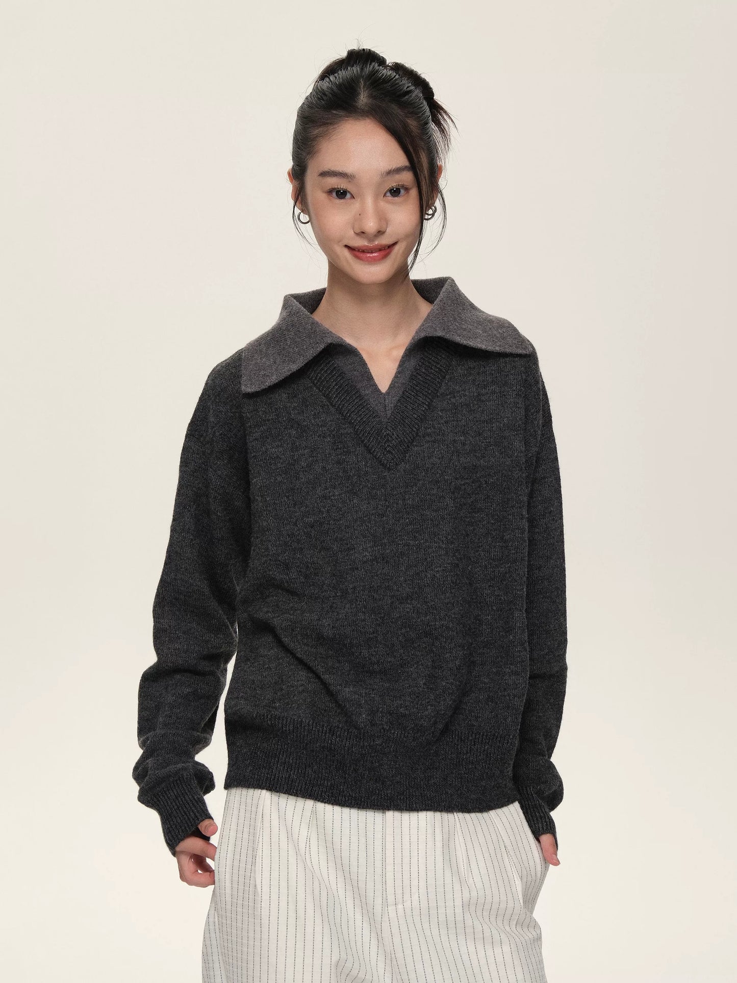 LAYERED  V-NECK WOOL SWEATER