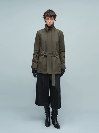 BELTED STAND COLLAR JACKET アーミーグリーン
