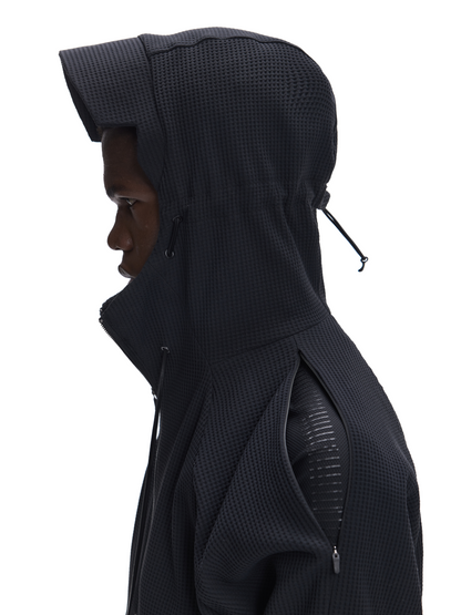 WAFFLE-WEAVE DRAWSTRING HOODIE