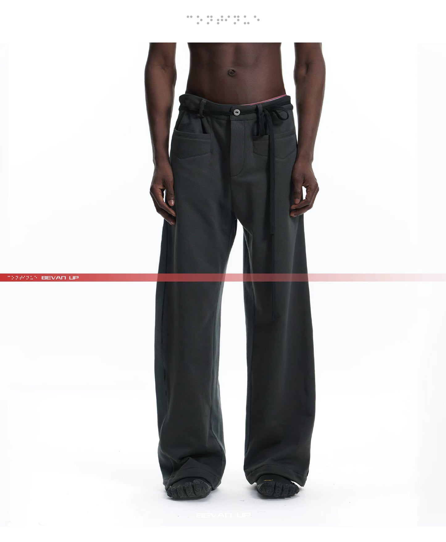 PATCHWORK SWEATPANTS WITH LEATHER CORDS