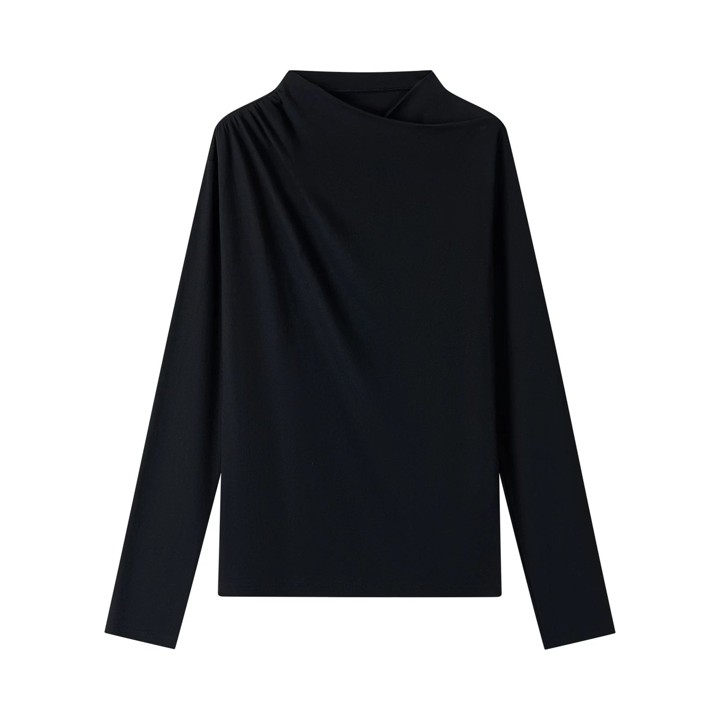 PLEATED HIGH NECK LONG SLEEVE