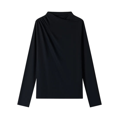 PLEATED HIGH NECK LONG SLEEVE