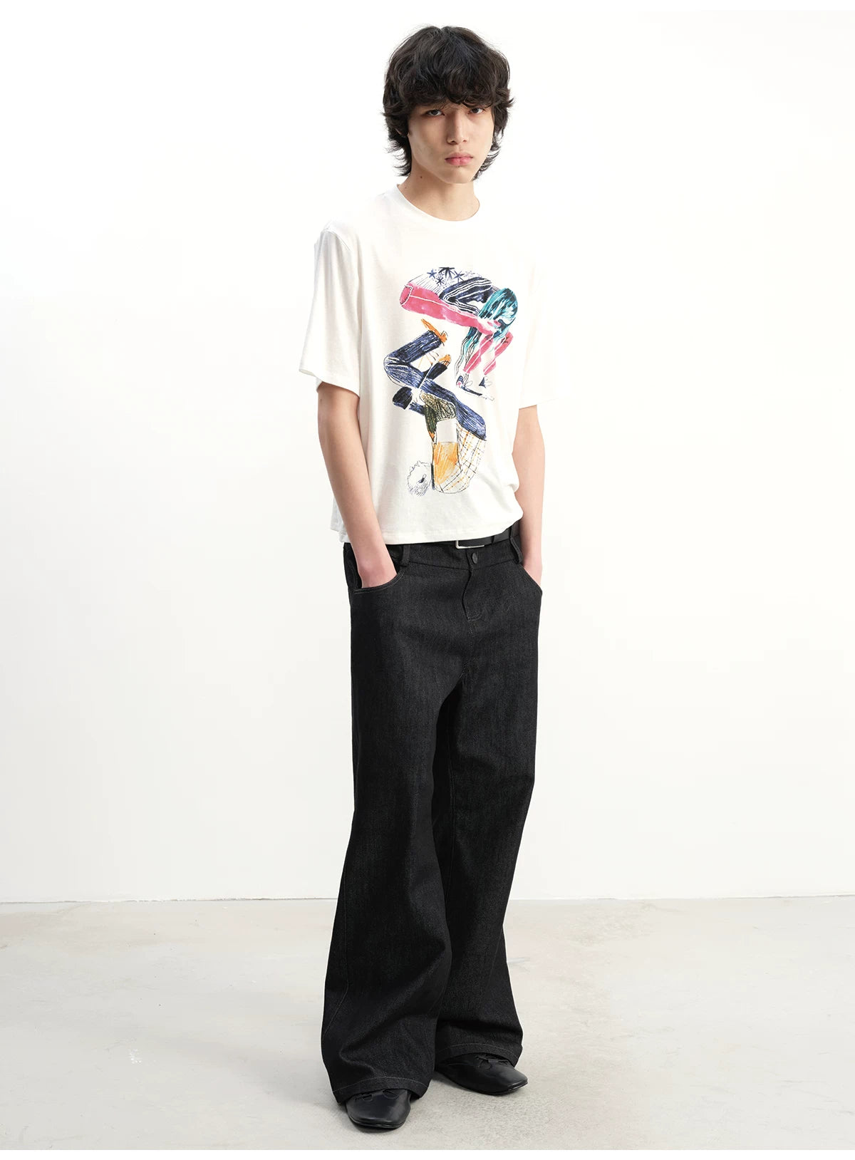 DOUBLE-WAISTED RAW DENIM PANTS