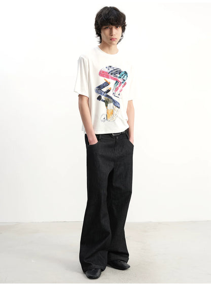 DOUBLE-WAISTED RAW DENIM PANTS