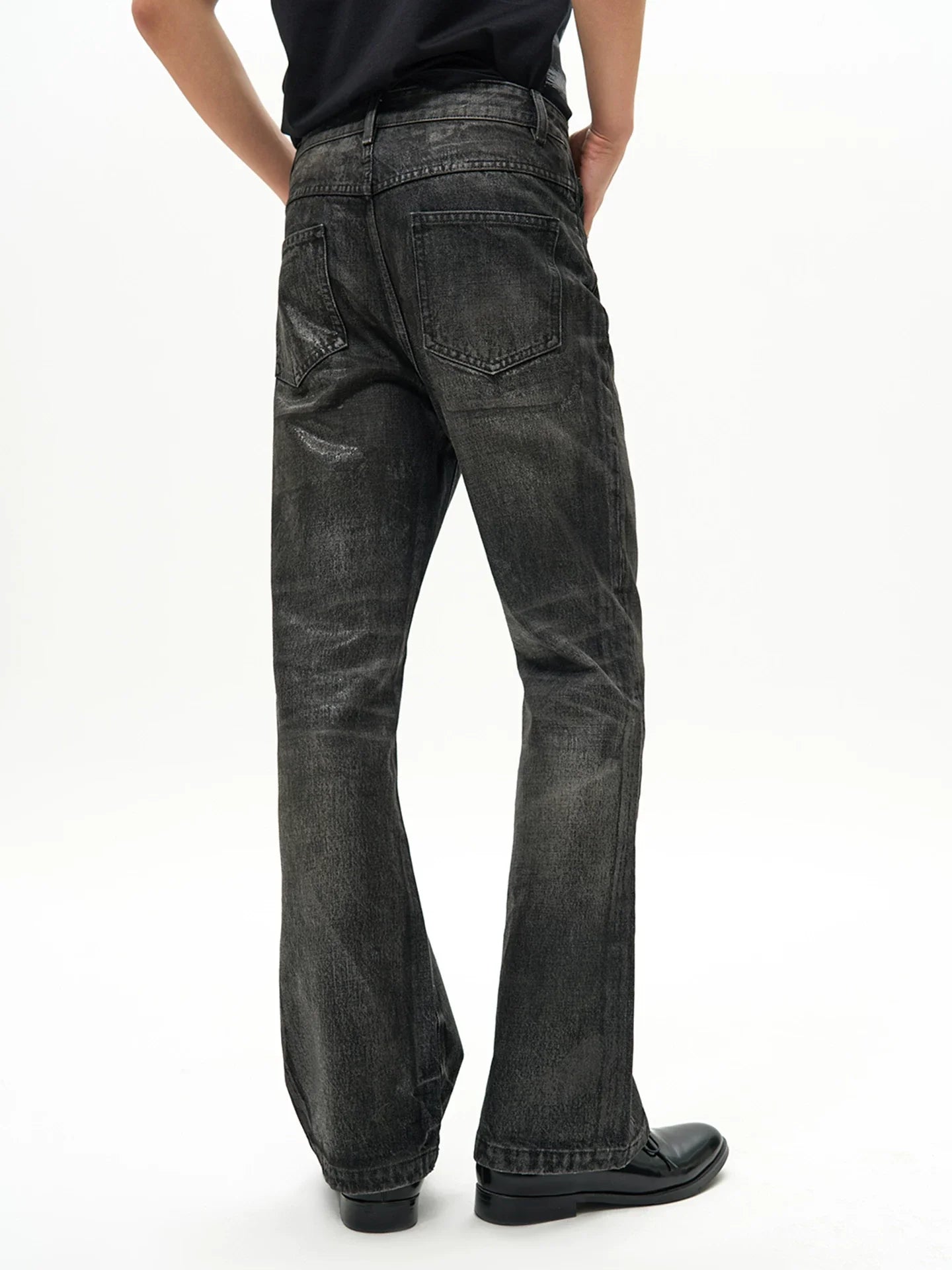WAXED FLARE DENIM PANTS
