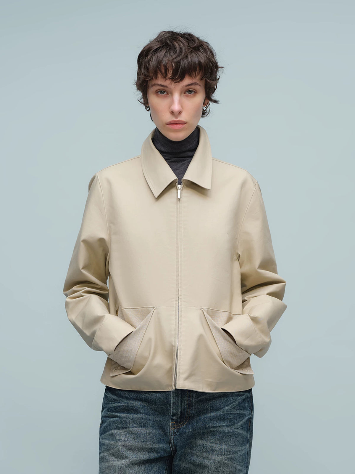 FOLD POCKET SHORT JACKET ライトカーキ