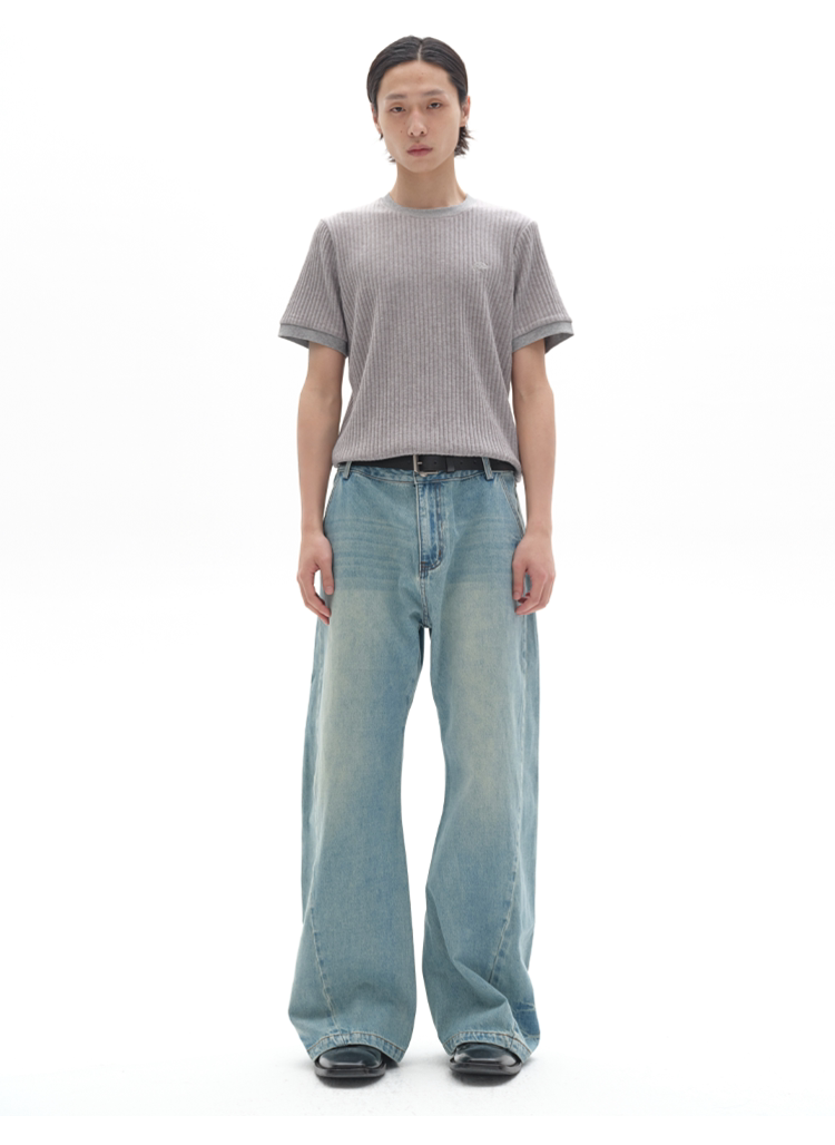 TWO-TONE TWISTED DENIM PANTS