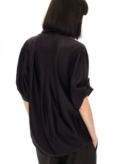 GLOSSY SILK PLEAT SHIRT
