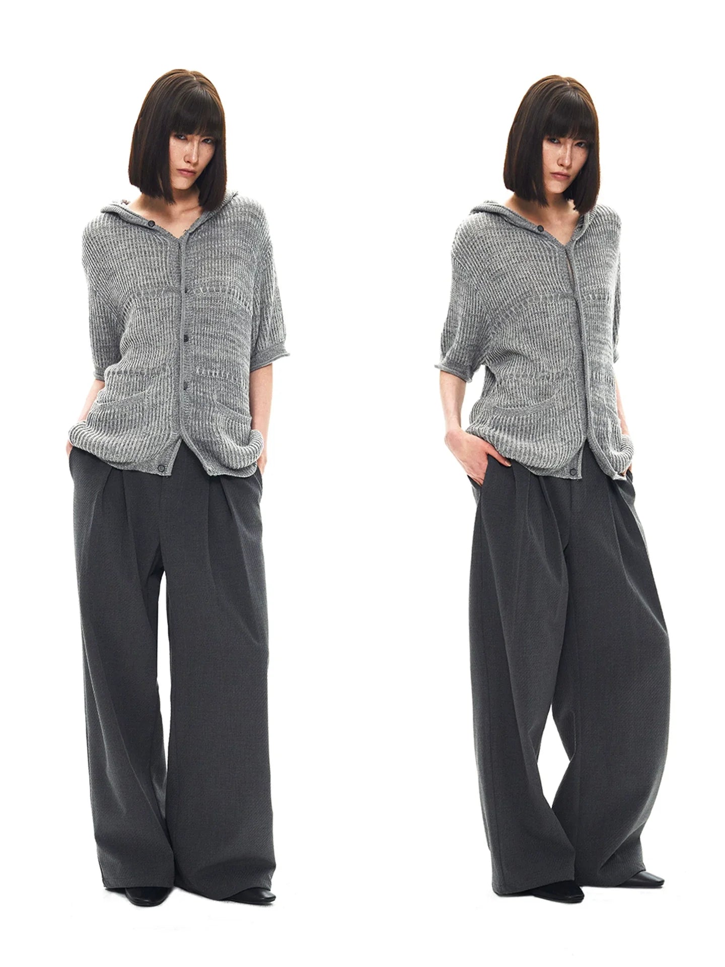 JACQUARD HOODED CARDIGAN
