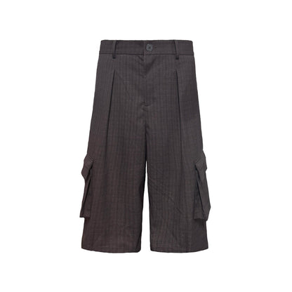 PLAID PLEATED WORK SHORTS