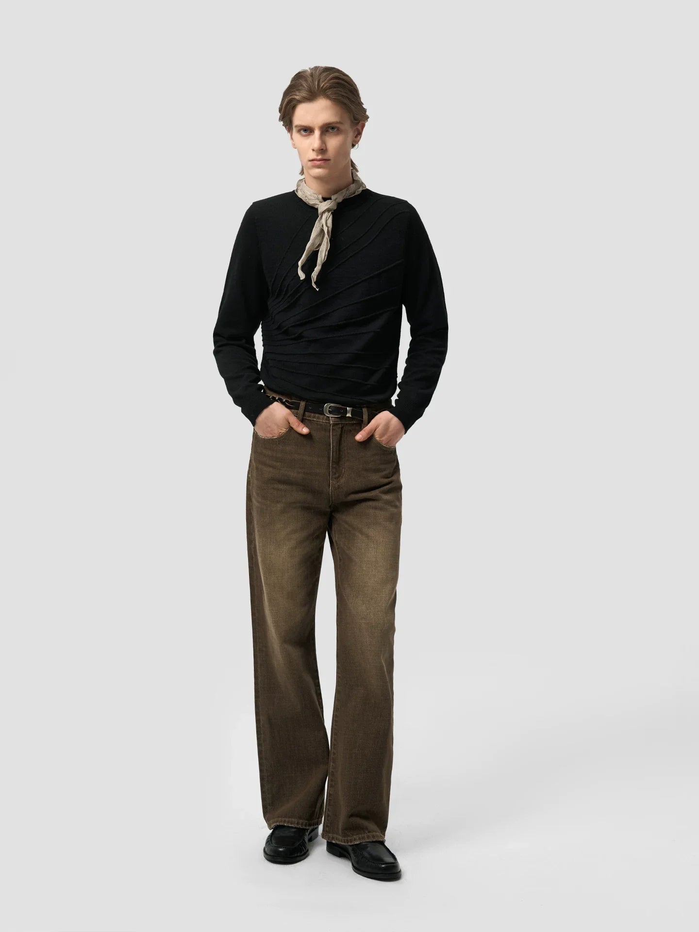 LEATHER PATCH POCKET DENIM