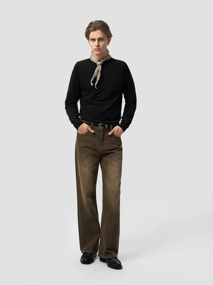 LEATHER PATCH POCKET DENIM