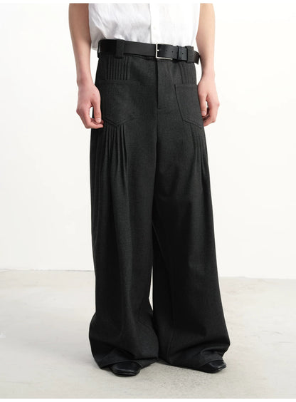 PLEATED WIDE LEG CASUAL PANTS