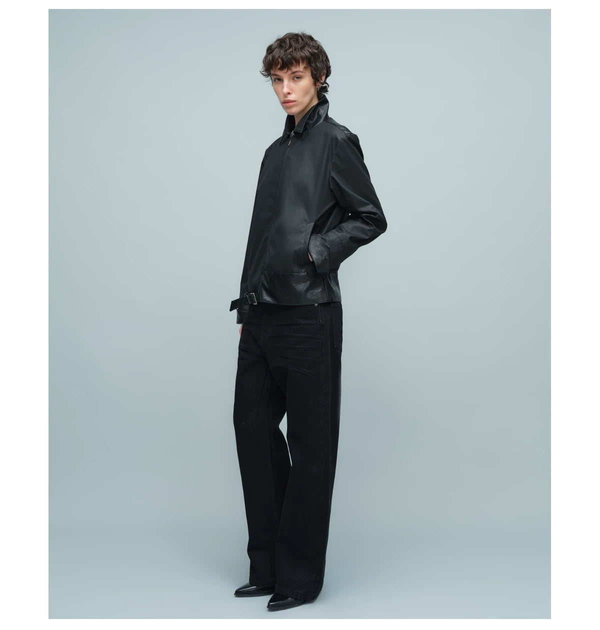 WAXED BUCKLE HEM JACKET ブラック