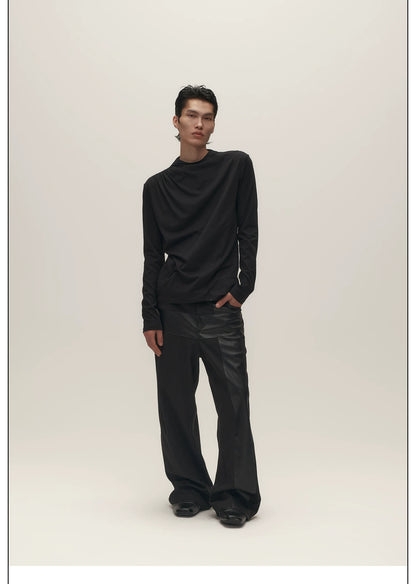 PLEATED HIGH NECK LONG SLEEVE