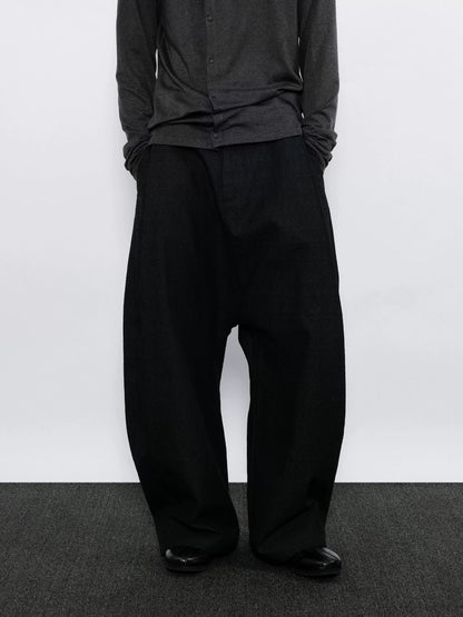 WIDE-WEAVE DENIM PANTS WITH PLEATS