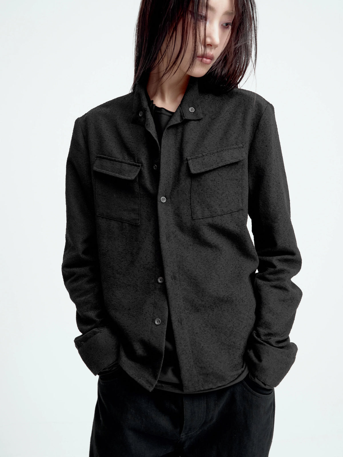 TEXTURED FITTED LONG-SLEEVE SHIRT