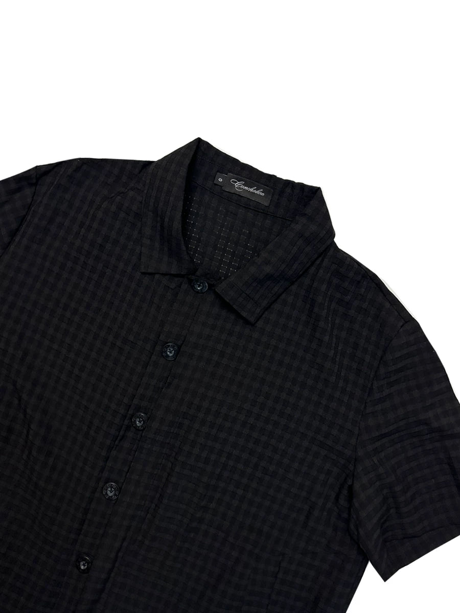 CHECKERED MESH HALF-PLACKET SHIRT