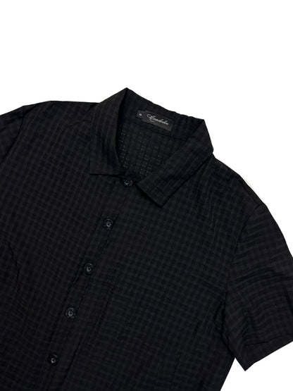 CHECKERED MESH HALF-PLACKET SHIRT