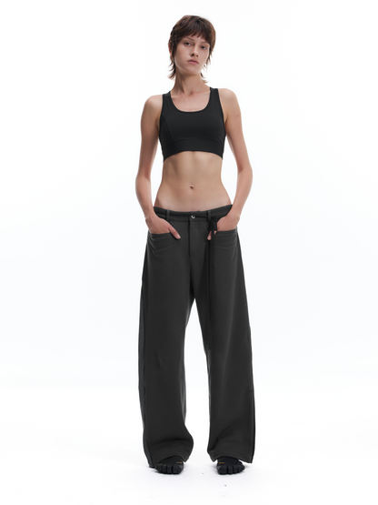 PATCHWORK SWEATPANTS WITH LEATHER CORDS