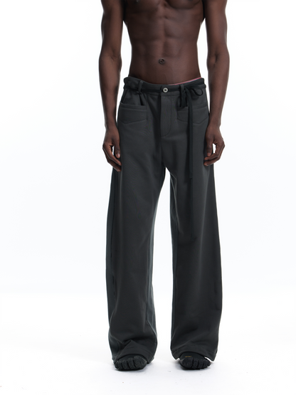 PATCHWORK SWEATPANTS WITH LEATHER CORDS
