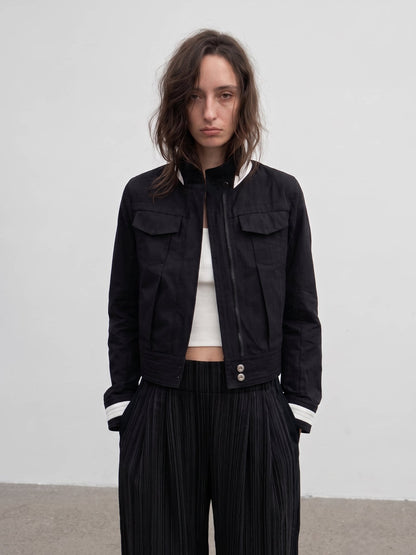 COLOR-BLOCK STAND-UP COLLAR JACKET