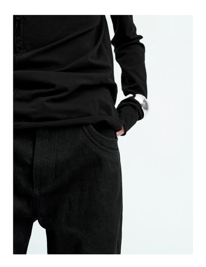 DOUBLE-LAYER PATCHWORK SLIM JEANS