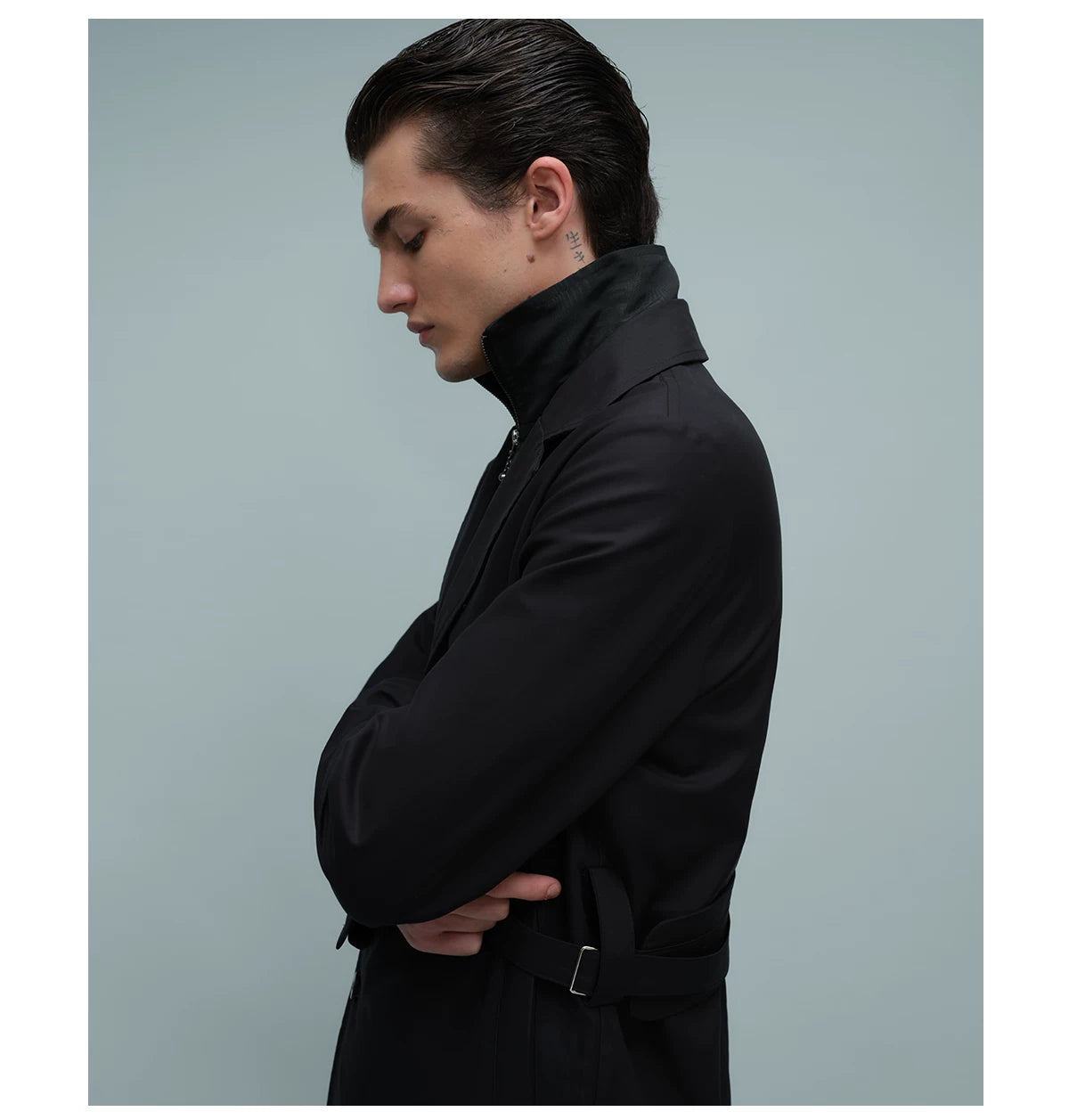 LAYERED BELTED TRENCH COAT ブラック