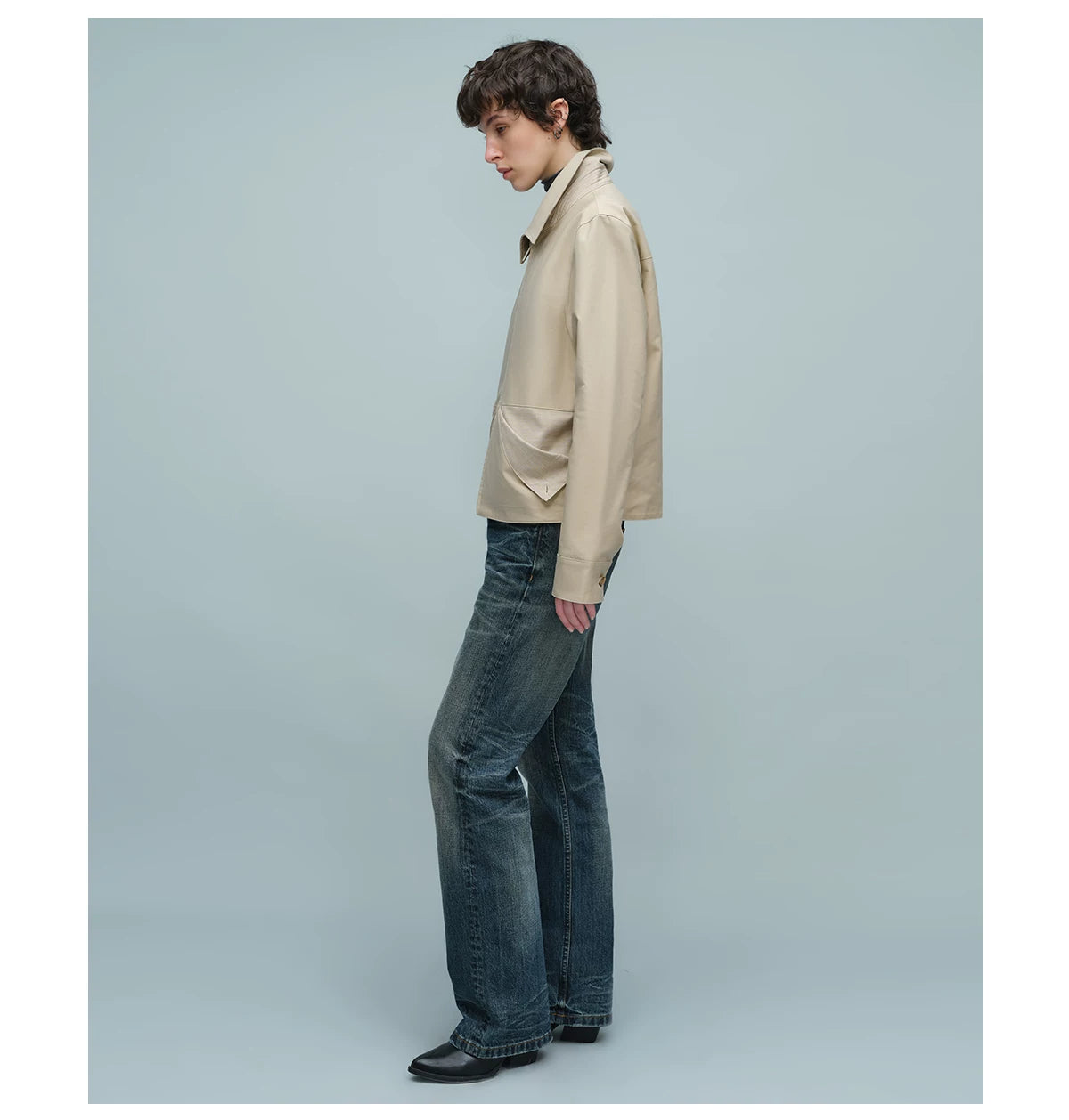 FOLD POCKET SHORT JACKET ライトカーキ