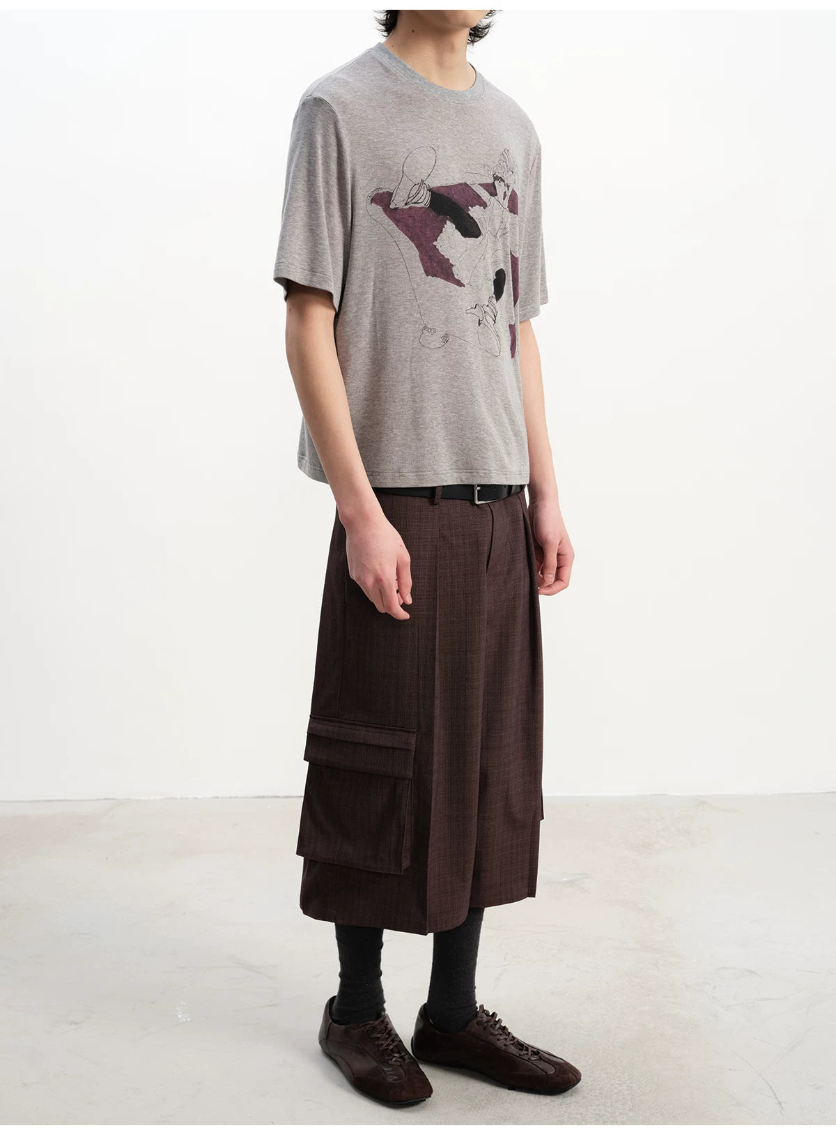 PLAID PLEATED WORK SHORTS